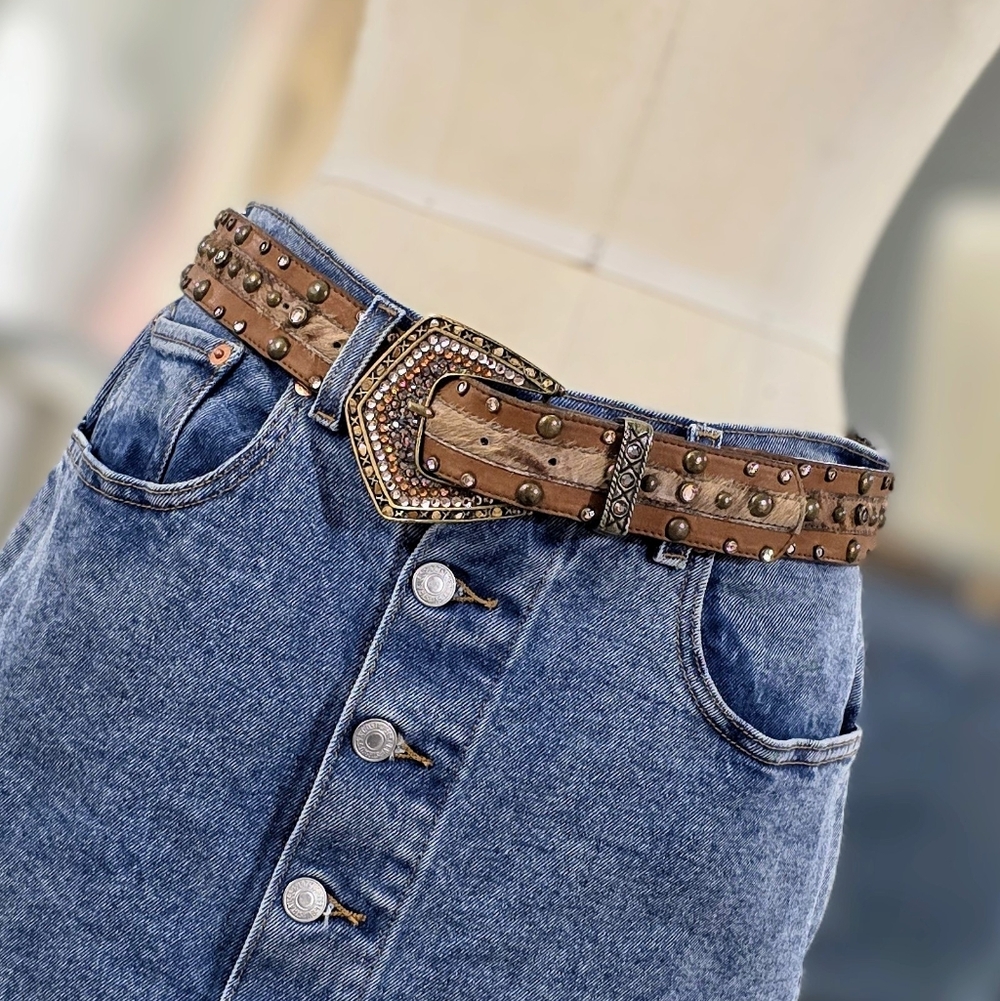 Vintage Leather Rock Bling Belt